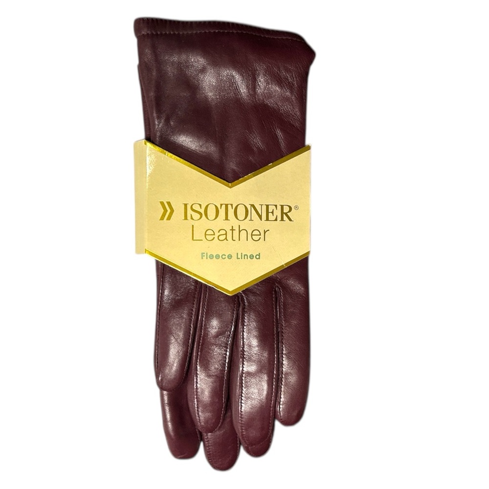 Vintage Isotoner Garnet Burgundy Maroon Leather Gloves Size 7 Medium NEW
